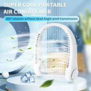 USB rechargeable neck fan with 360 degree rotation and 3 speed modes