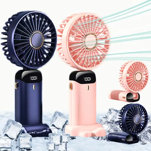 Rechargeable Hand Fan with LED Display 5 Speed Portable Mini Fan