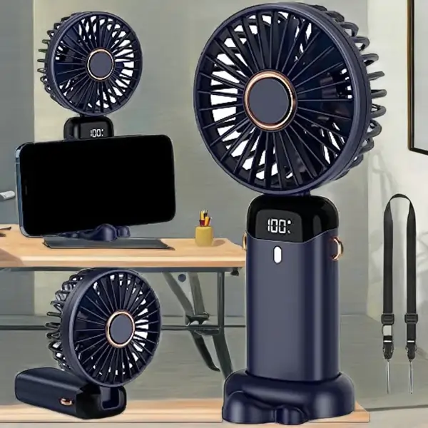 Rechargeable Hand Fan with LED Display 5 Speed Portable Mini Fan