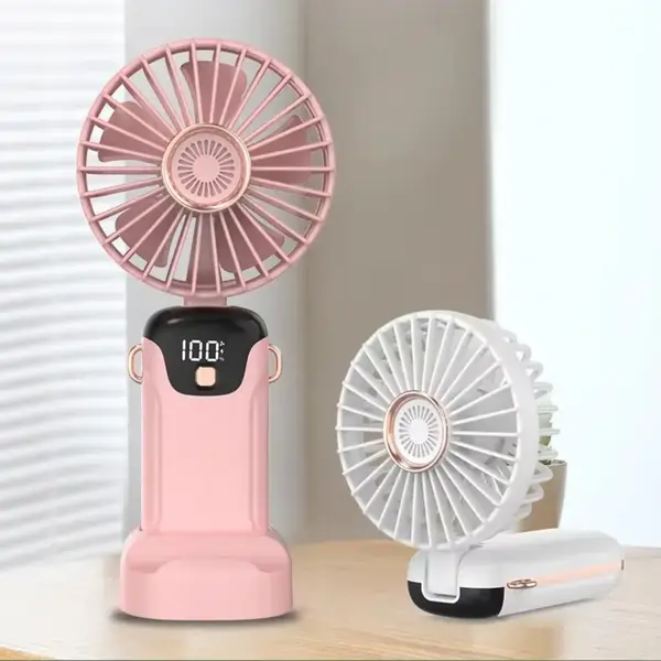 Rechargeable Hand Fan with LED Display 5 Speed Portable Mini Fan
